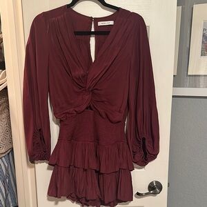Mustard Seed Maroon Ruffled Twist Front Mini Dress